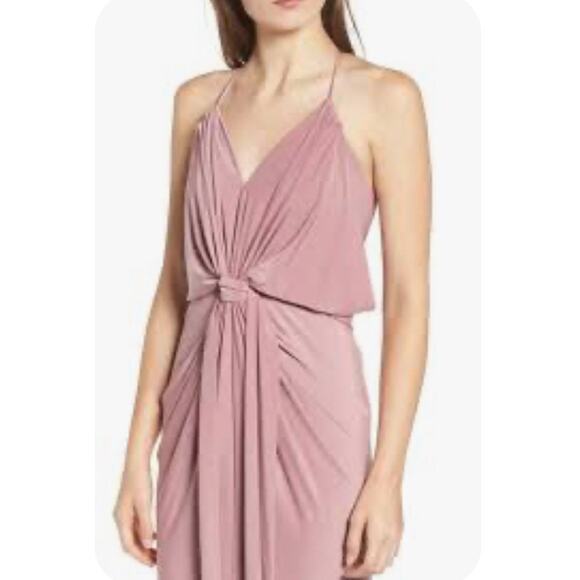 MISA Los Angeles Domino Tie Front Maxi Dress in Blush from Pink Size M NWT - Picture 1 of 13
